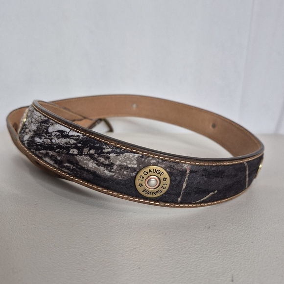 Nocona Mens Mossy Oak 12 Gauge Shotgun Shell Concho Brown Leather Belt - Size 42 - Picture 3 of 11